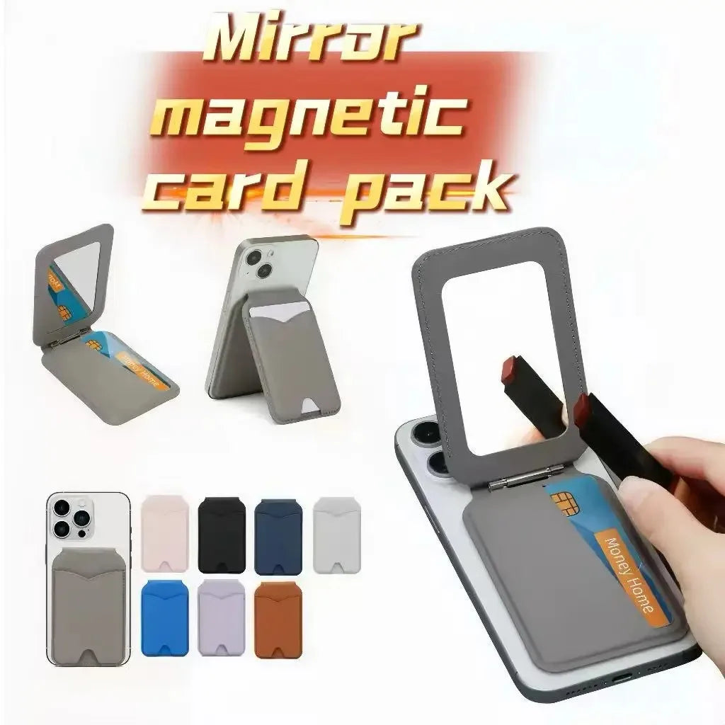 एप्पल आईफोन १६ १५ १४ १३ शृङ्खलाको लागि घुमाउने शाफ्ट मिरर र म्यागसेफ फोल्डिङ कार्ड झोलाको साथ चुम्बकीय होल्डर