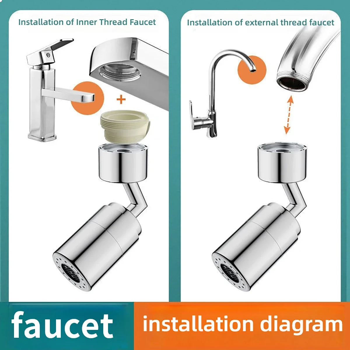 नल युनिभर्सल रोटेशन स्प्ल्याश-प्रुफ डिजाइन मल्टी-एडाप्टर हेड सुरक्षित पिउने पानी भान्साको बाथरूम सहित