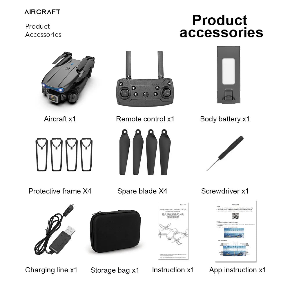 Dual Camera  E99Pro HD Drone with WiFi FPV Obstacle Avoidance Quadcopter Aerial Photography Professional