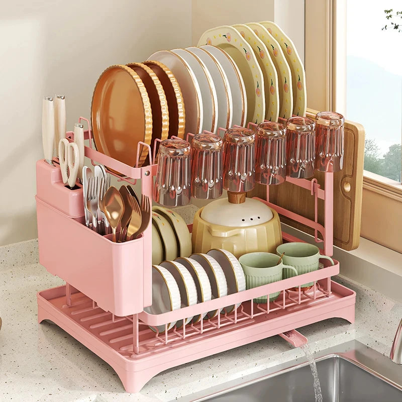 White Dish Rack Kitchen Storage Organizer for Bowls & Plates Snap-on Design No-Drill Installation Trendy Home Kitchen Accessory