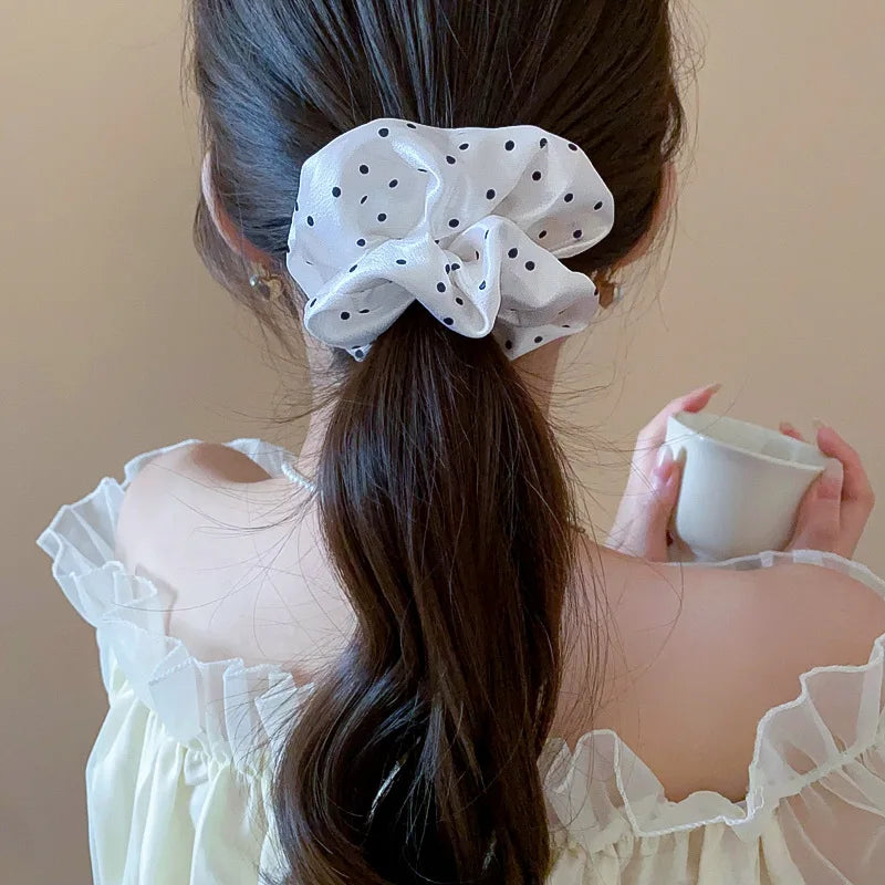 1/2 Pcs Black White Dot Hair Scrunchies Women Girls Simulation Silk Hair Ties Elastic Hair Loop Ponytail Hair Accessories Sets M