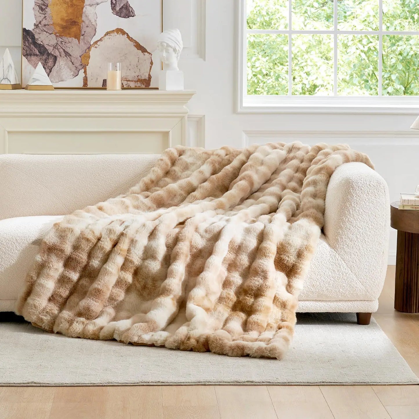 Thickened Warm Bubble Quilted Double Layer Soft Luxury Faux Rabbit Fur Blanket Living Room Bedroom Sofa Cover Blanket