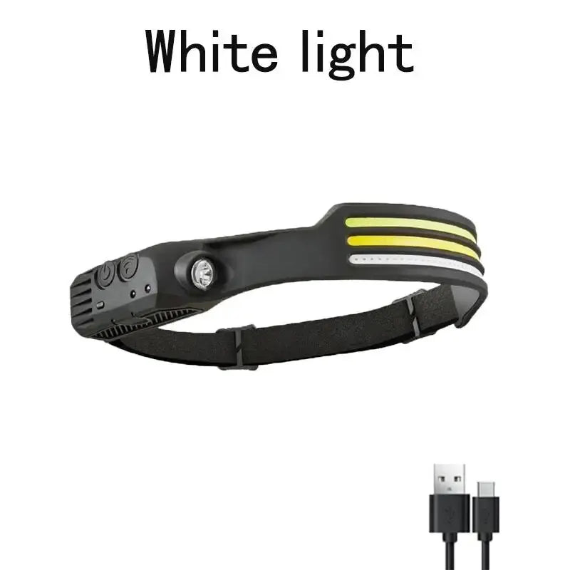 1/2/3-wire LED Headlights with 5 Lighting Modes, Super Bright Sensing COB Headlights, Flashlight, USB Charging