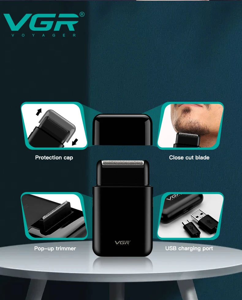 VGR V-390 mini single blade cordless beard trimmer razor rechargeable foil electric face body shaver for men Convenient razor