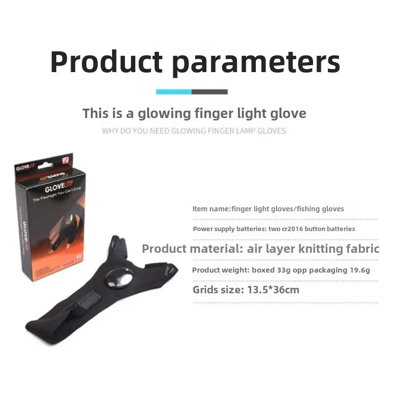 Half-finger Fishing Gloves Led FlashlightWaterproof Flashlight Outdoor Hiking CampingFishing Rescue Survival Lighting Too