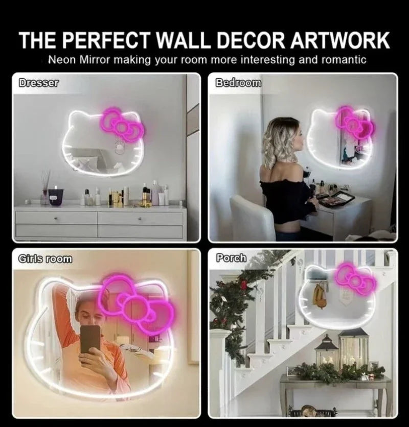 किशोर किशोरीहरूको लागि युएसबी संचालित एलईडी नियोन चिन्हहरू सहितको एलईडी मिरर नियोन साइन किशोर बेडरूम ड्रेसिङ टेबल मेकअप भित्ता सजावट जन्मदिन उपहार