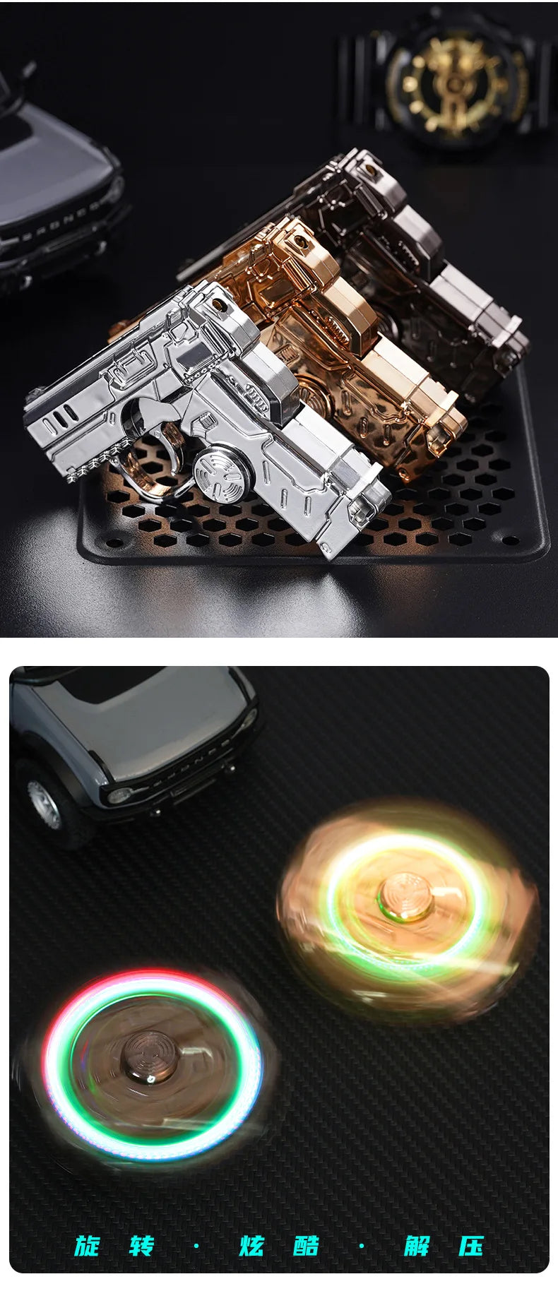 New Cool Gyro Folding Pistol Gas Lighter Fingertip Windproof Gift for Boyfriend Creative and Fun Decompression