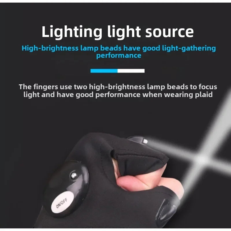 Half-finger Fishing Gloves Led FlashlightWaterproof Flashlight Outdoor Hiking CampingFishing Rescue Survival Lighting Too
