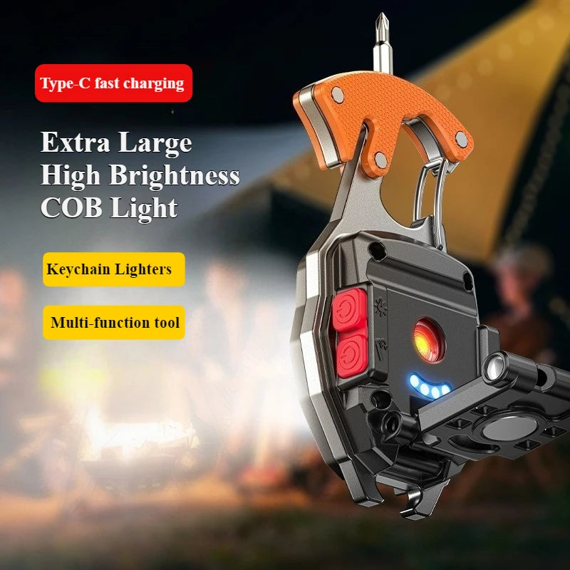 Outdoor Usb Rechargeable Flashlight Lighter COB Emergency Light Strong Light Flameless Windproof Lighters Men Camping Keychain