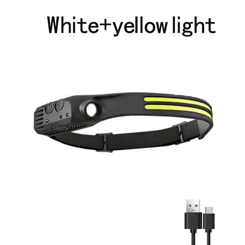 1/2/3-wire LED Headlights with 5 Lighting Modes, Super Bright Sensing COB Headlights, Flashlight, USB Charging