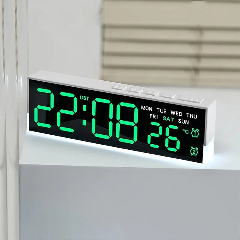USB Powered Digital Alarm Clock with White Mood Light TEMP Week 2 Alarm DST Table Clock 3 Levels Brightness 12/24H LED Clock
