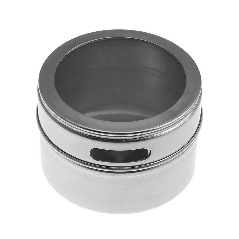 New Magnetic Spice Jar Set Stainless Steel Spice Tins Spice Storage Container Pepper Seasoning Sprays Tools with Spice Label