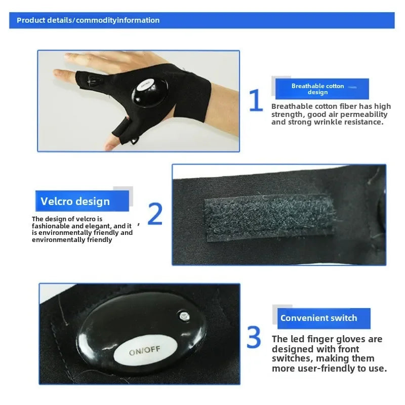 Half-finger Fishing Gloves Led FlashlightWaterproof Flashlight Outdoor Hiking CampingFishing Rescue Survival Lighting Too