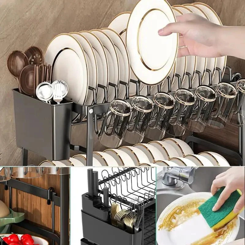 White Dish Rack Kitchen Storage Organizer for Bowls & Plates Snap-on Design No-Drill Installation Trendy Home Kitchen Accessory