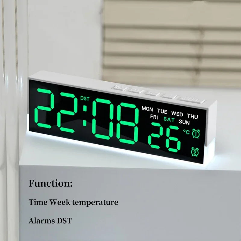 USB Powered Digital Alarm Clock with White Mood Light TEMP Week 2 Alarm DST Table Clock 3 Levels Brightness 12/24H LED Clock