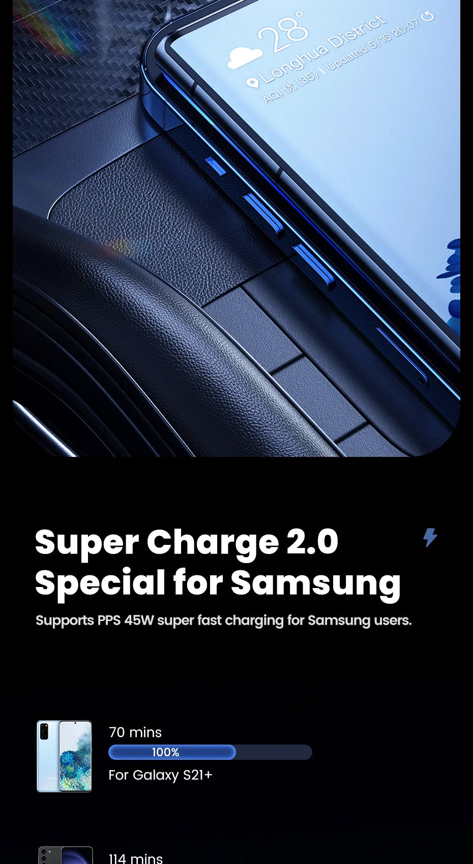 Toocki Mini PD 45W Car Charger Pull Ring Fast Charging USB C Phone Charger Adapter For iPhone 14 13 Pro Xiaomi Samsung Huawei