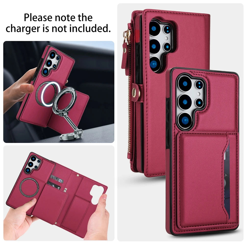 2 in 1 Lanyard Zipper Leather Wallet Case for Samsung Galaxy S25 Ultra Edge S24 Plus S23 + FE S22 S21 S20 Purse Phone Cover