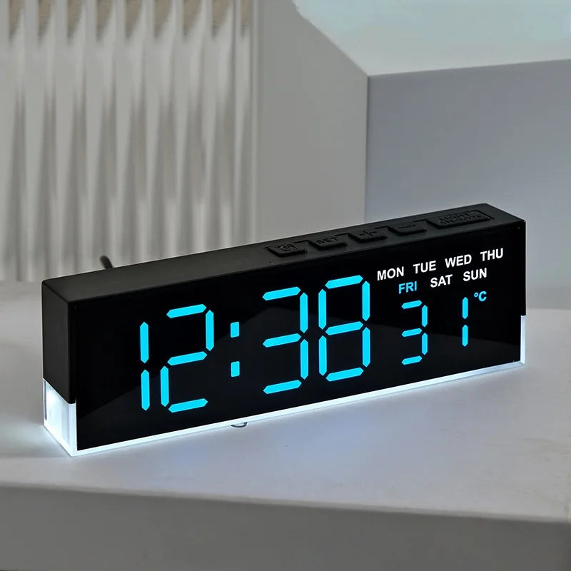 USB Powered Digital Alarm Clock with White Mood Light TEMP Week 2 Alarm DST Table Clock 3 Levels Brightness 12/24H LED Clock