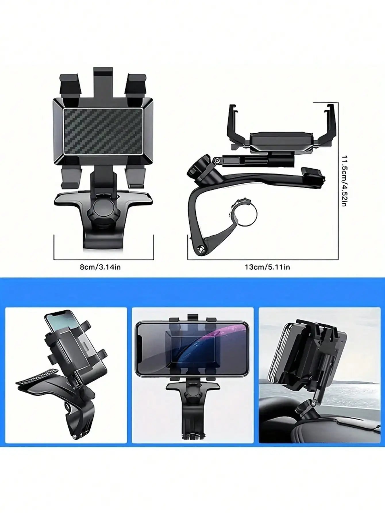 Universal 360° Rotating Dashboard Phone Holder - Hidden Parking Tag Slot, HUD Navigation-Optimized