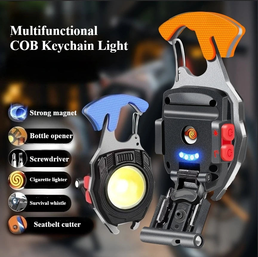 Outdoor Usb Rechargeable Flashlight Lighter COB Emergency Light Strong Light Flameless Windproof Lighters Men Camping Keychain