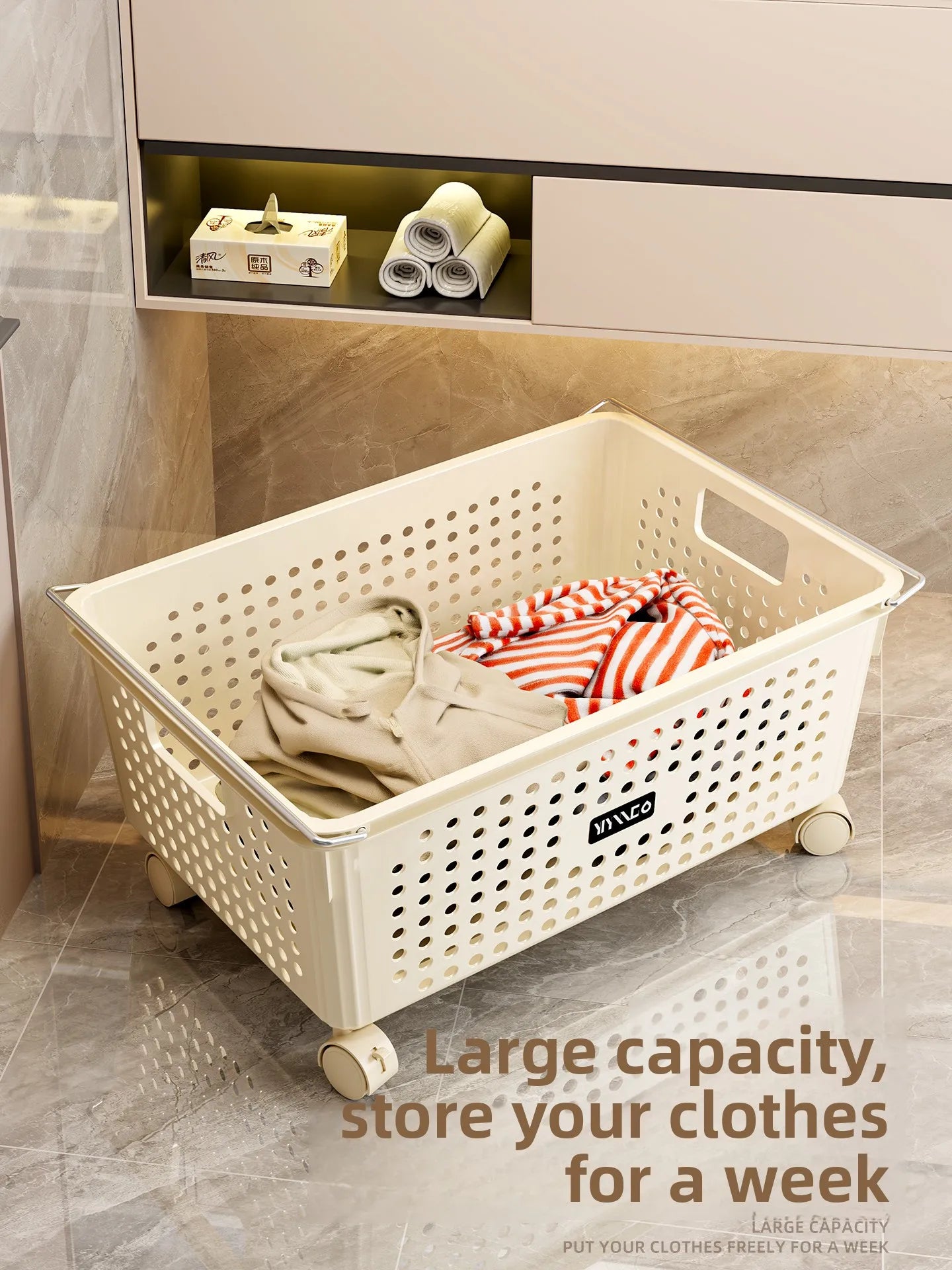 Batoom Laundry Hamper with Wheels Dir Clothes Basket Cart Home Utili under Cabinet Basket Rolling Laundry Basket