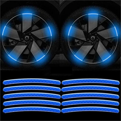 20Pcs Wheel Hub Reflective Sticker Rainbow Fluorescence Luminous Stripe Tape Car Motorcycle Decal Night Driving Safety Accessory