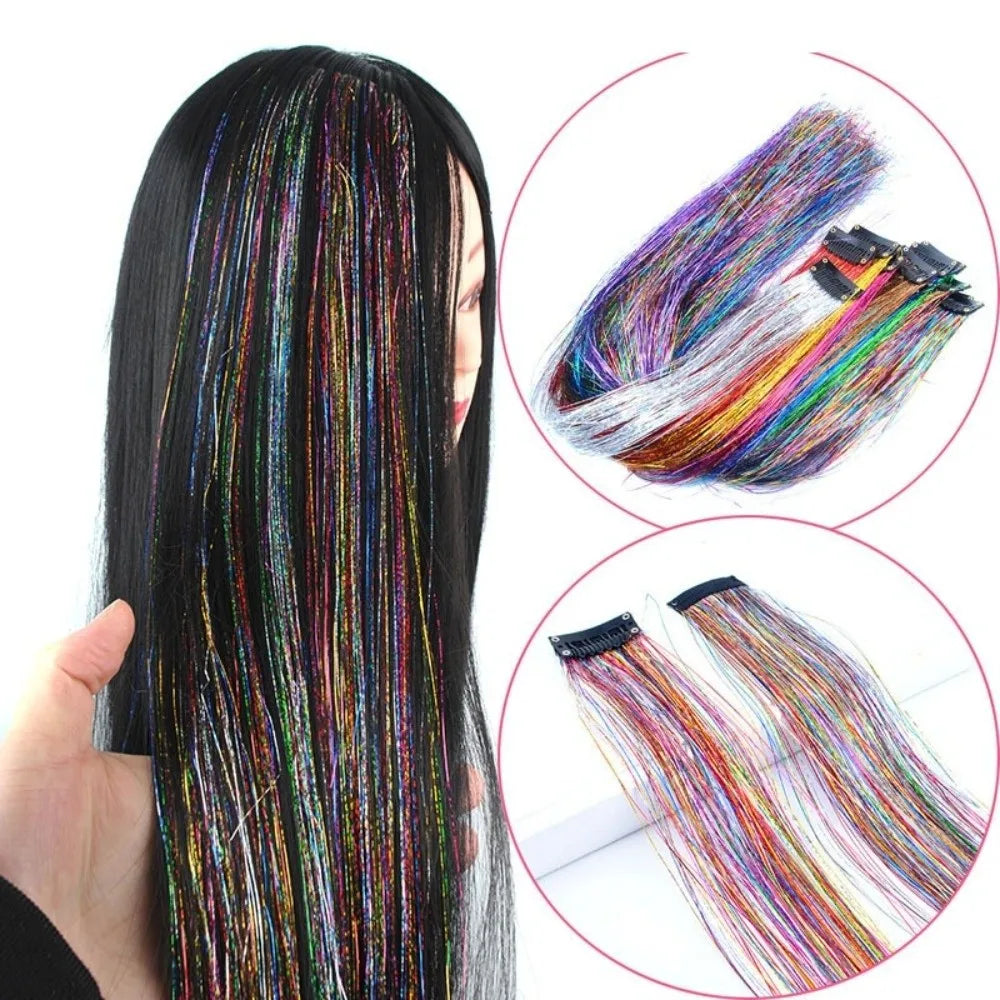 Highlights Clip Clip in Hair Extensions Glitter Colorful Fairy Hair Hair Tinsel Synthetic Long Straight Hair Highlights Girls