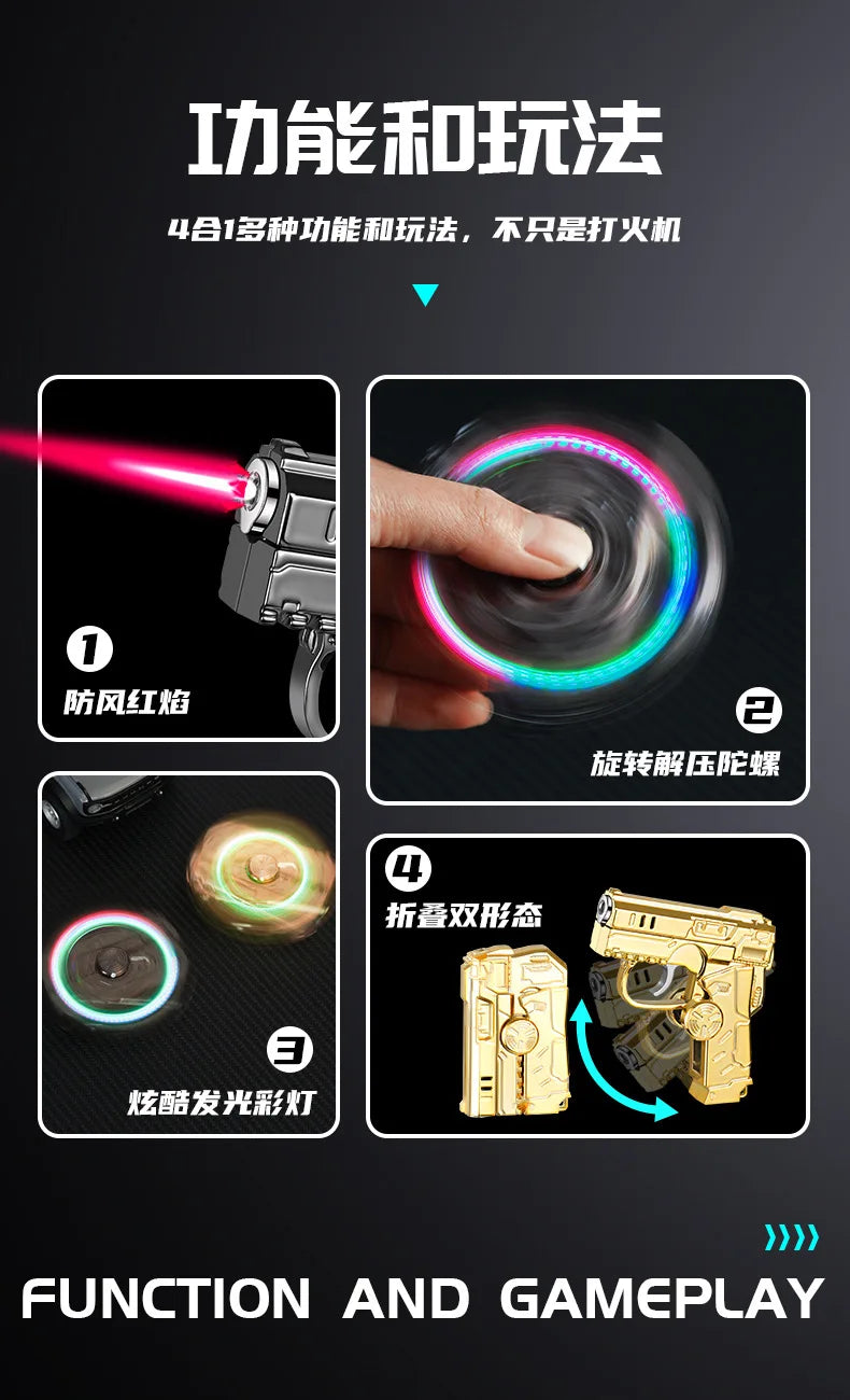 New Cool Gyro Folding Pistol Gas Lighter Fingertip Windproof Gift for Boyfriend Creative and Fun Decompression