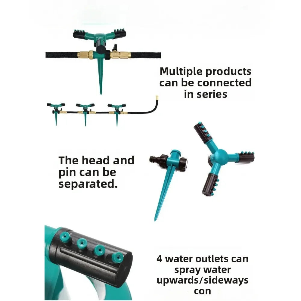New Type Ground Insertion Large Trident Head Sprinkler Automatic 360 degree Rotation Lawn Sprinkler Series Nozzle Concrete Maint