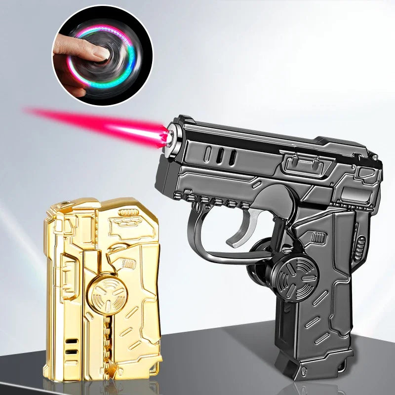 New Cool Gyro Folding Pistol Gas Lighter Fingertip Windproof Gift for Boyfriend Creative and Fun Decompression