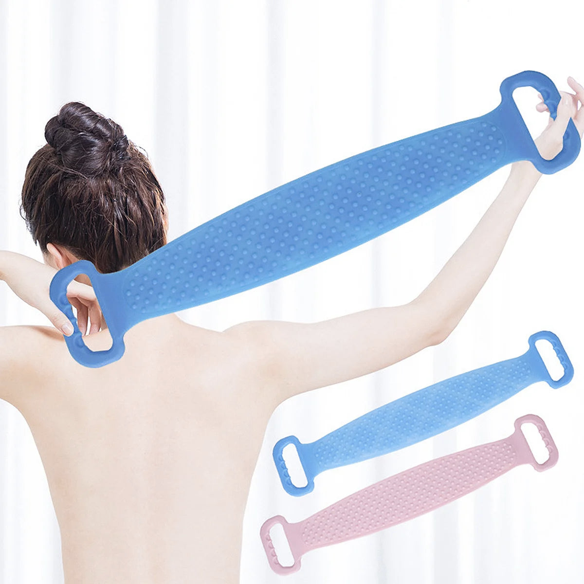 Portable Back Shower Towel Premium Silicone Rubbing Towel for Body Deep Cleaning Hard to Reach Areas Ergonomic Handle Sky Blue
