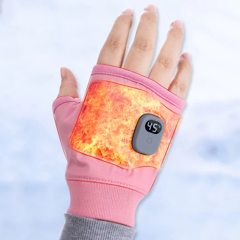 Electric Heated Gloves 360 Degree Heating Electric Thermal Gloves Fingerless Touchscreen for Outdoor Hiking Cycling