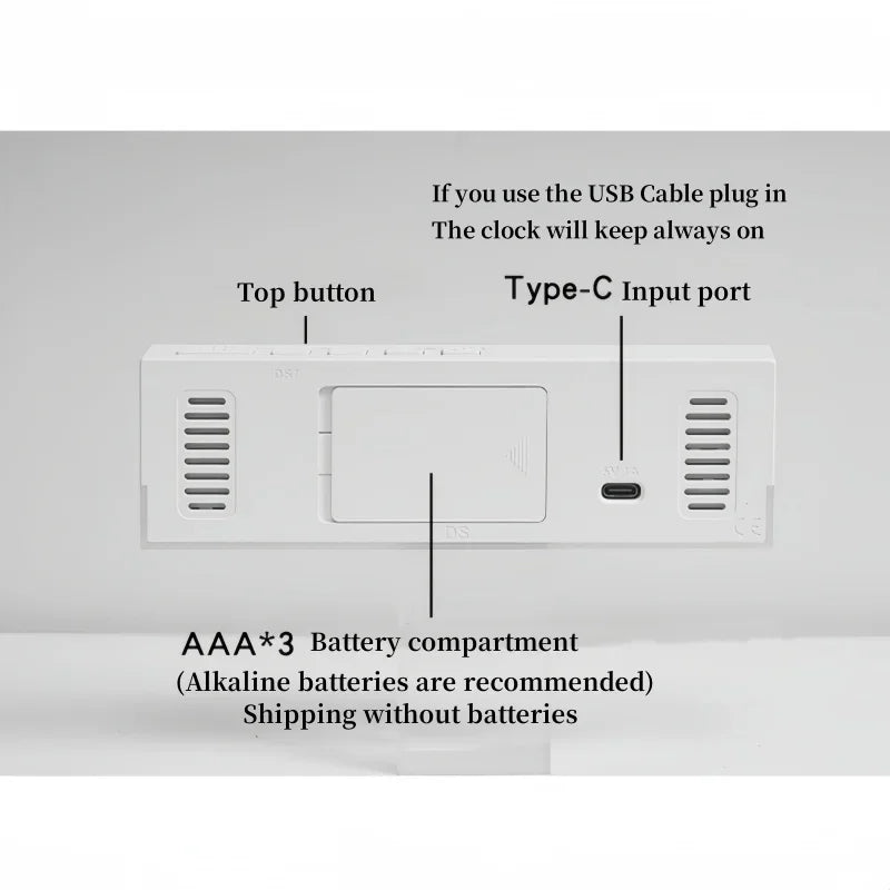 USB Powered Digital Alarm Clock with White Mood Light TEMP Week 2 Alarm DST Table Clock 3 Levels Brightness 12/24H LED Clock
