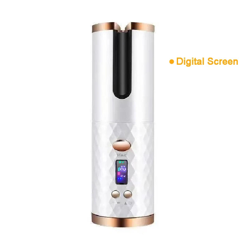 Portable Wireless Hair Curler for Waves & Curls LED Display 6 Heat Settings & Timers Travel & Home Use Cordless Automatic Curler