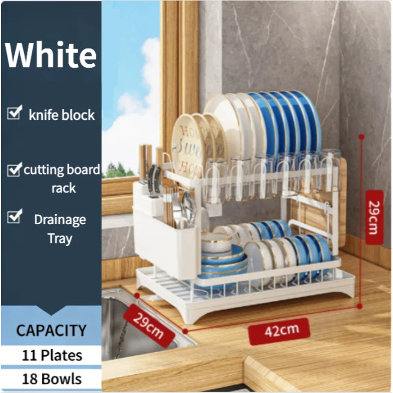 White Dish Rack Kitchen Storage Organizer for Bowls & Plates Snap-on Design No-Drill Installation Trendy Home Kitchen Accessory