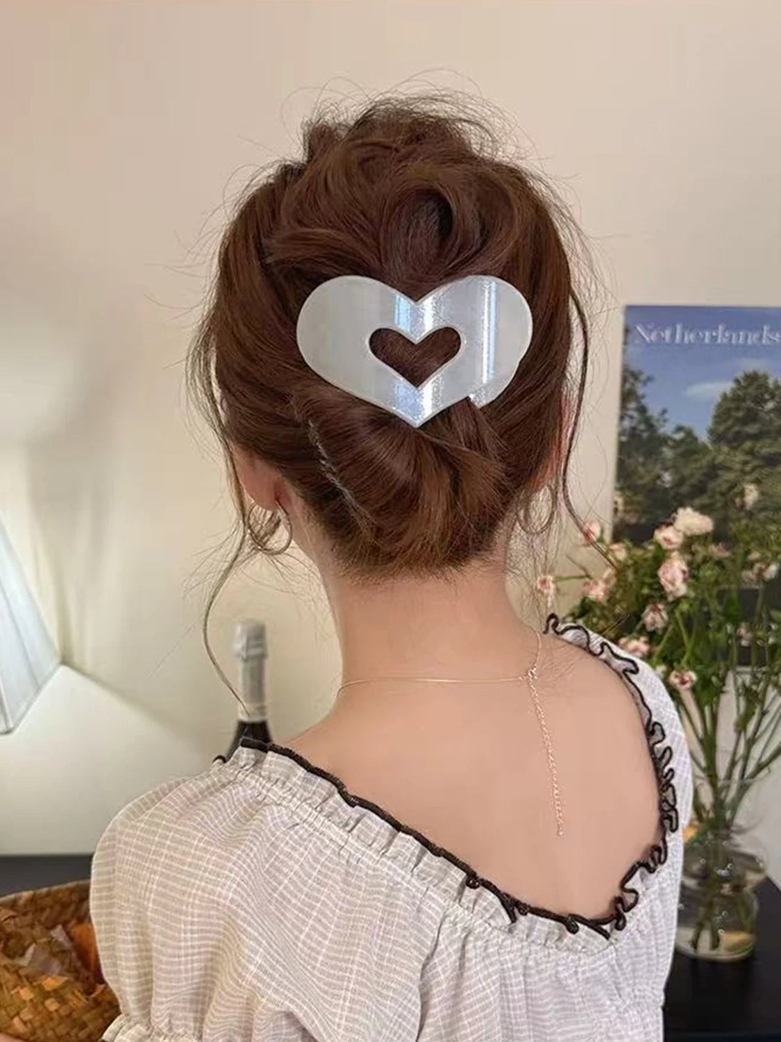 1pc French love acrylic hairpin for women's back of head disc hair grab clip, large duckbill hairpin hair ornament