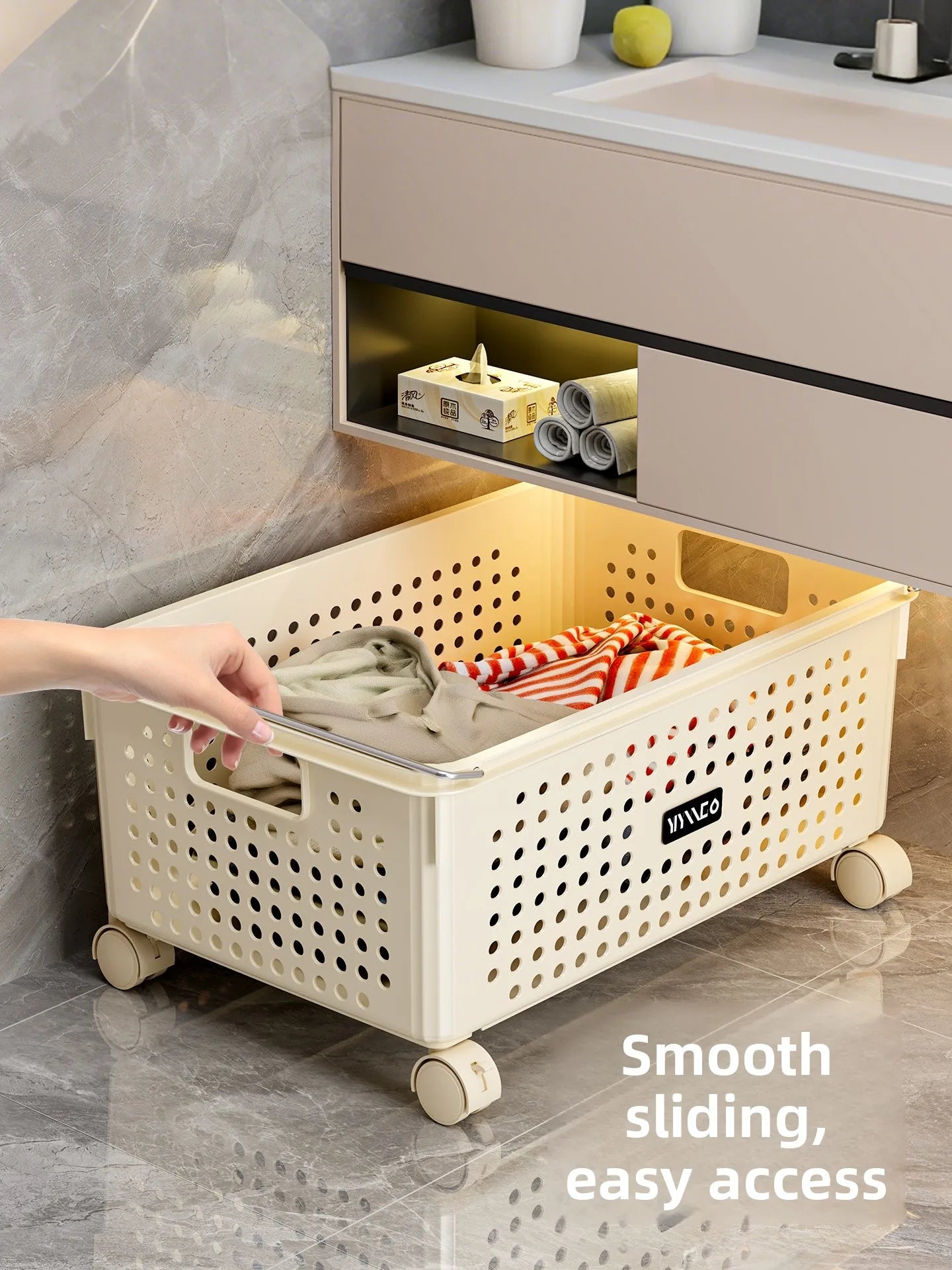 Batoom Laundry Hamper with Wheels Dir Clothes Basket Cart Home Utili under Cabinet Basket Rolling Laundry Basket