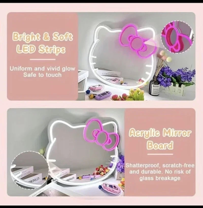 किशोर किशोरीहरूको लागि युएसबी संचालित एलईडी नियोन चिन्हहरू सहितको एलईडी मिरर नियोन साइन किशोर बेडरूम ड्रेसिङ टेबल मेकअप भित्ता सजावट जन्मदिन उपहार