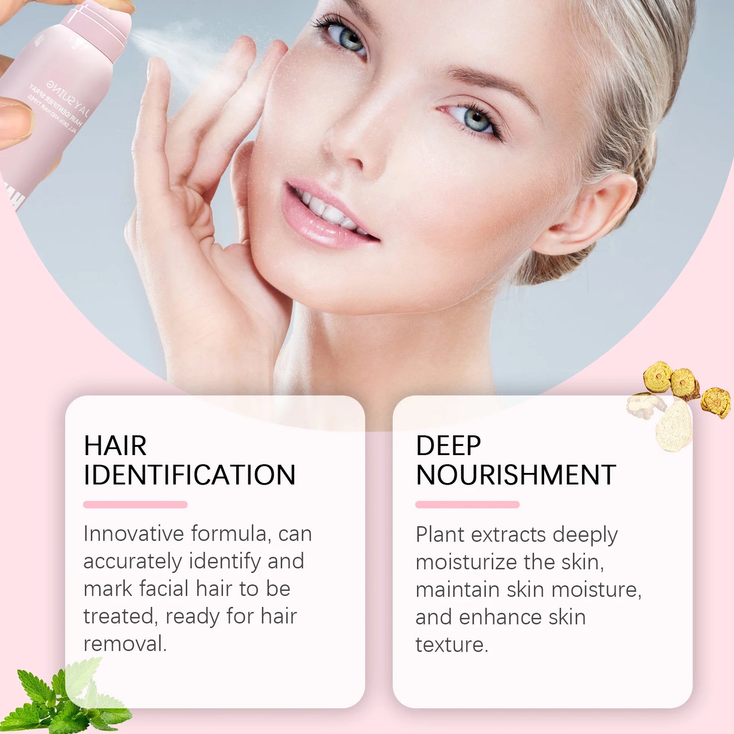 अनुहारको कपाल पहिचानकर्ता स्प्रे अनुहारको कपाल, मोइस्चराइजिंग र छाला हेरचाहको लागि डर्माप्लानर स्प्रे अनुहार शेभिङको लागि