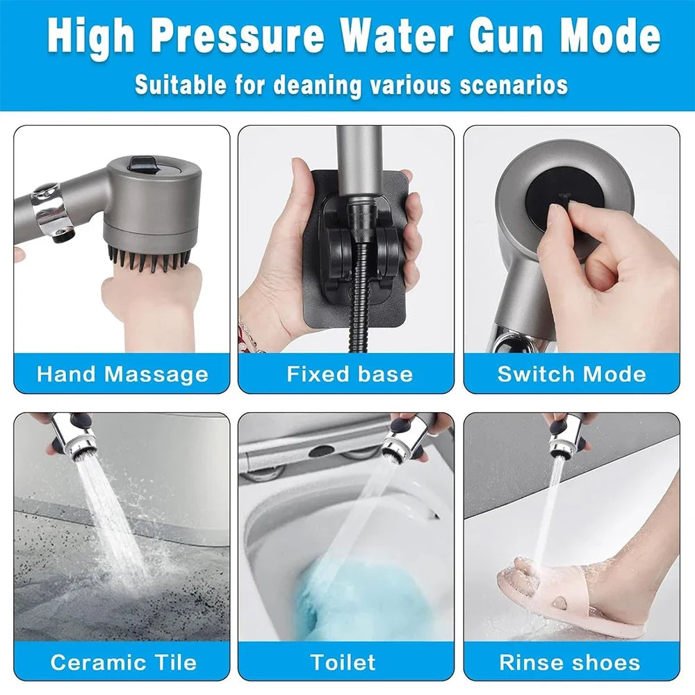 3 Modes Handheld Shower Head Filter Powerful Massage Spa High Pressure Water Saving Showerhead with ON/OFF Switch for Bathroom