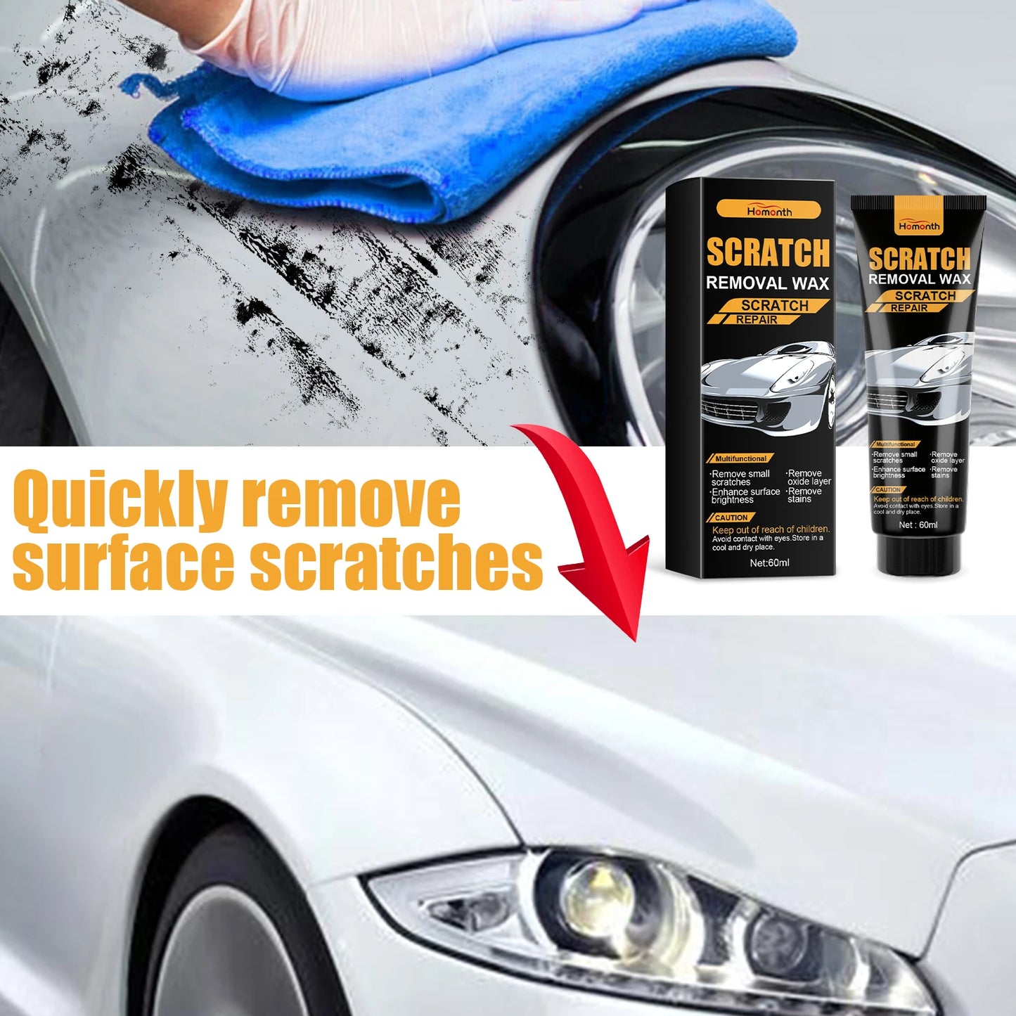 Car Scratch Repair Paste Cleans Surface Oxide Layers & Stains Repairs Paint Scratches Improves Automotive Gloss Restores Light
