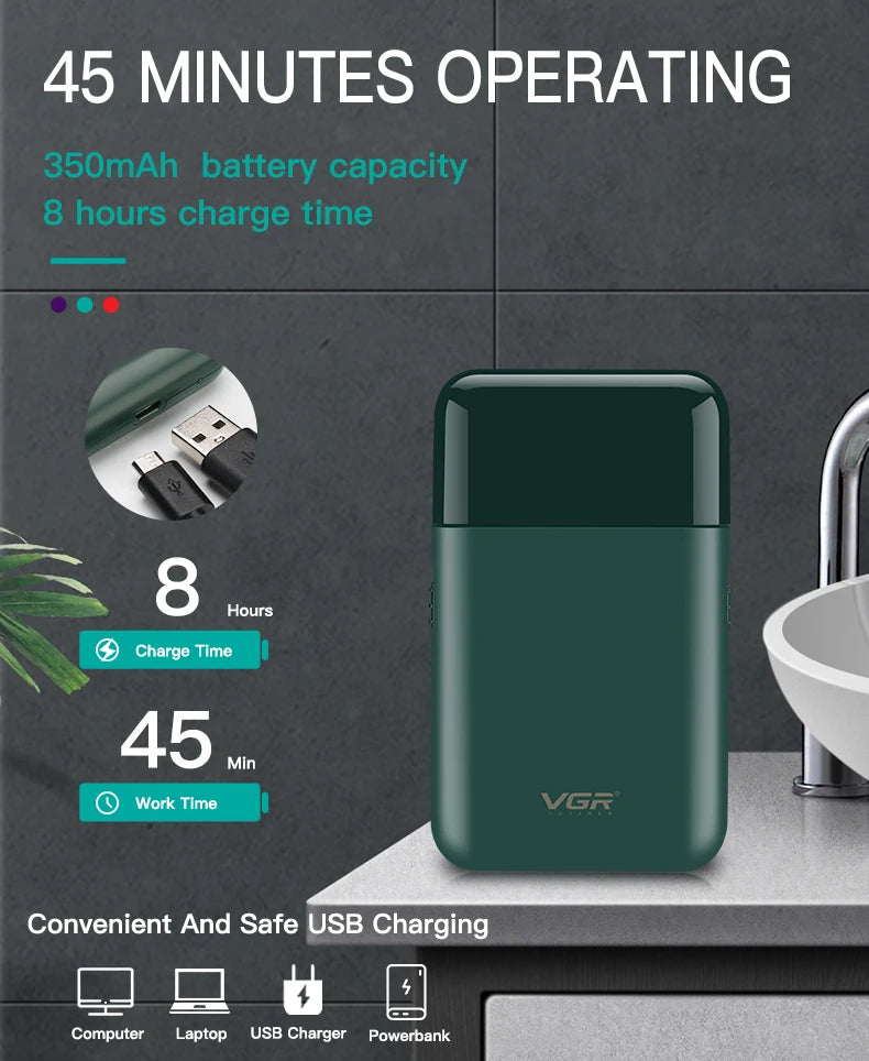 VGR V-390 mini single blade cordless beard trimmer razor rechargeable foil electric face body shaver for men Convenient razor