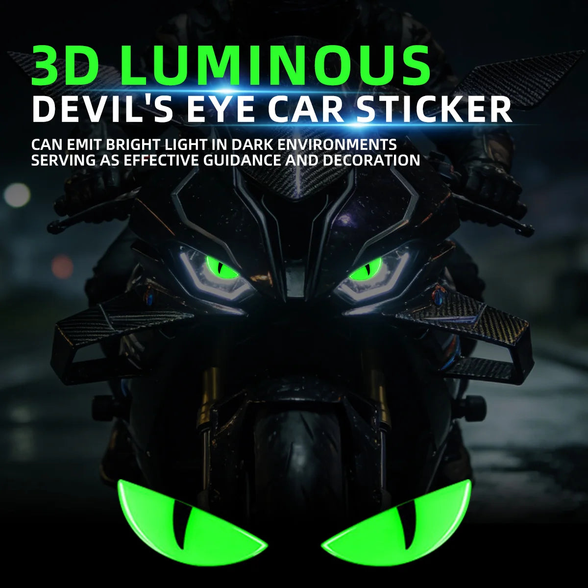 1PCS Luminous Eyes Motorcycle 3D Reflective Stickers Demon Cat Eyes Sticker for Auto Motorcycle Night Light Decoration Decals
